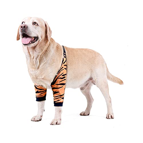 HDKUW Ellenbogenschutz für Hunde, Vorderbein-Erholungsmanschette zur Verhinderung von Lecken von Wunden, Ellenbogenbandagen mit Netzpolster für mittelgroße und große Hunde, Tiger, 2XL von HDKUW