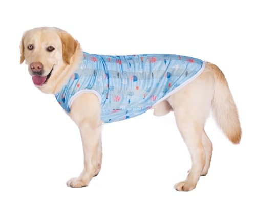 HDKUW Haustierkleidung, Sommer-T-Shirt, kühl, atmungsaktiv, Sonnenschutz, Hundeweste, Kleidung, Outfit für mittelgroße und große Hunde, blaue Quallen, Größe 4XL von HDKUW