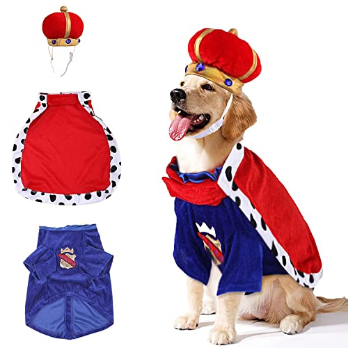 HDKUW Hund Halloween Kostüm mit Krone König Umhang, Hund Hut und Umhang Set, Hund Party Kostüm Dress Up Zubehör für Hunde Katzen XL von HDKUW