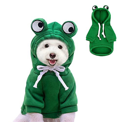HDKUW Hunde-Kapuzenpullover, Sweatshirt mit Früchten, warmer Mantel, Pullover, kaltes Wetter-Kostüm für Welpen, kleine und mittelgroße Hunde (M, grüner Frosch) von HDKUW