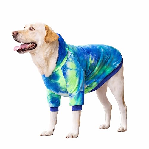 HDKUW Hunde-Kapuzenpullover, Winterkleidung, Haustier-Kapuzenpullover, Hundeoutfit für kleine, mittelgroße und große Hunde, Grün / Blau, 5XL von HDKUW