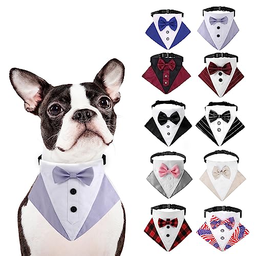 HDKUW Hunde-Smoking, Hochzeits-Banda-Halsband mit Fliege, verstellbares Hunde-Smoking, formelle Hundekostüme für kleine, mittelgroße und große Hunde, Lila, S von HDKUW
