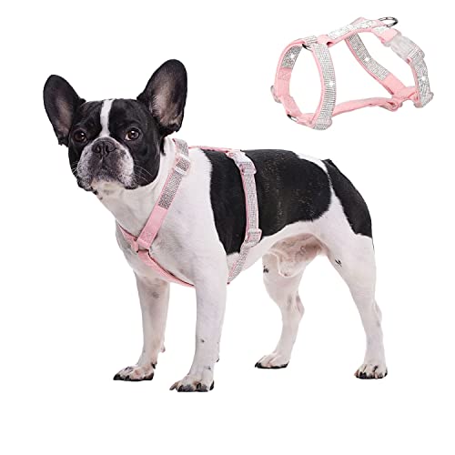 HDKUW Hundegeschirr, glänzend, Strass, kein Ziehen, verstellbare Schnalle, D-Ring-Geschirr für kleine, mittelgroße Hunde (Rosa XS) von HDKUW