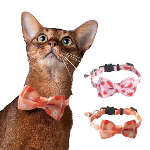 HDKUW Katzenhalsband mit Fliege, Glocke, Sommerfrucht, Katzenhalsband für männliche Frauen, weiche Baumwolle, niedliches Haustierhalsband, ideal für Welpen, Katzen, Mädchen, Jungen, Wassermelone, von HDKUW