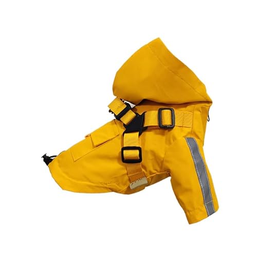 HDKUW Regenmantel für kleine Hunde, mit Kapuze, wasserdichte Regenjacke mit Geschirr, verstellbar, reflektierend, für Welpen, kleine Hunde, Jungen, Mädchen, Gelb, Größe L von HDKUW