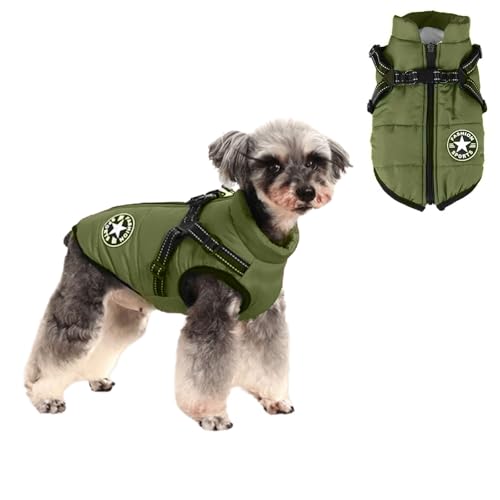 Haustierjacke, Hundemantel, Geschirr, Winter, warme Weste, Jacke, wasserdicht, Baumwolle, Kostüm für Welpen, kleine mittelgroße Hunde (2XL, Grün) von HDKUW