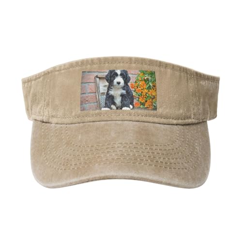 HDTVTV Bernedoodle Blumen Welpen Haustiere Hunde Bernedoodle, Verstellbare Leere Baseballkappe, Sport-Sonnenblendenhüte, Unisex-Sonnenschutz-Schirmkappe von HDTVTV