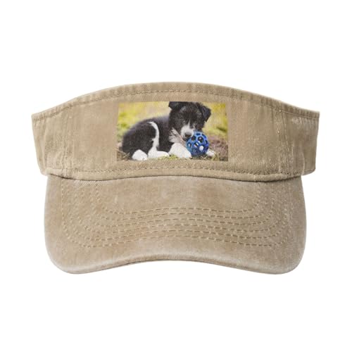 HDTVTV Border Collie Hunde Welpen Haustiere schwarzer Rand, Verstellbare Leere Baseballkappe, Sport-Sonnenblendenhüte, Unisex-Sonnenschutz-Schirmkappe von HDTVTV