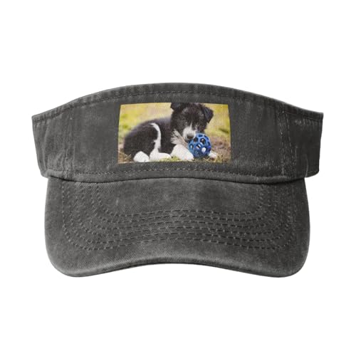 HDTVTV Border Collie Hunde Welpen Haustiere schwarzer Rand, Verstellbare leere Baseballkappe, Sport-Sonnenblendenhüte, Unisex-Sonnenschutz-Schirmkappe von HDTVTV