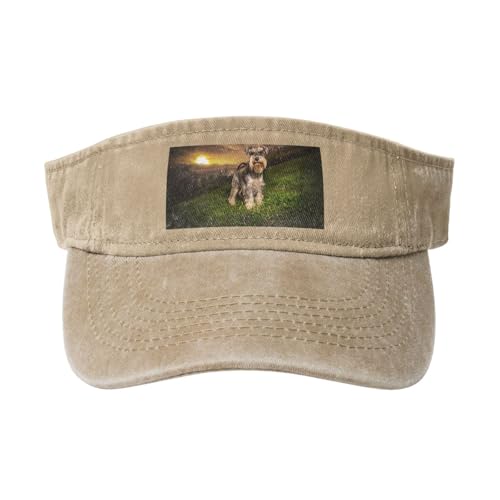 HDTVTV Schnauzer Sonnenuntergang Hunde Haustiere Berge Schnauzer, Verstellbare Leere Baseballkappe, Sport-Sonnenblendenhüte, Unisex-Sonnenschutz-Schirmkappe von HDTVTV