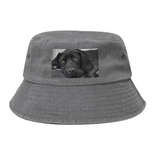 HDTVTV Schwarzer Labrador-Welpe, süßer Hund, Bucket Hat Sonnenhut Erwachsene Fischerhut Läufermütze Fischerhüte von HDTVTV