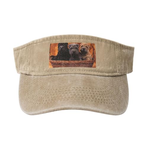 HDTVTV Shar Pei Schwarzer Welpe Kleine Hunde Grauer Welpe Haustiere, Verstellbare Leere Baseballkappe, Sport-Sonnenblendenhüte, Unisex-Sonnenschutz-Schirmkappe von HDTVTV