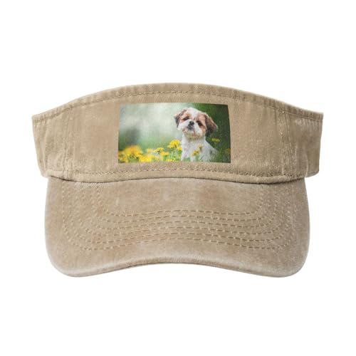 HDTVTV Shih Tzu kleine süße Hunde lockige Welpen Haustiere Feld, Verstellbare Leere Baseballkappe, Sport-Sonnenblendenhüte, Unisex-Sonnenschutz-Schirmkappe von HDTVTV