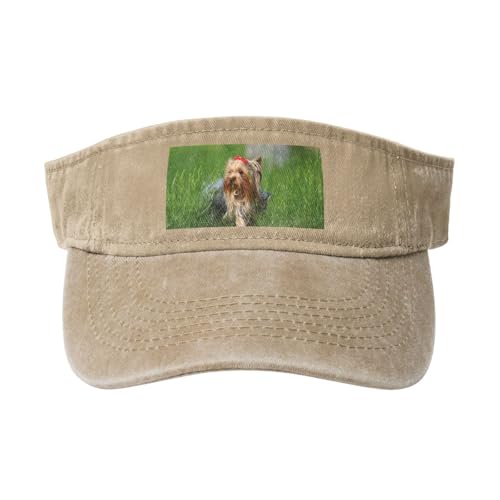 HDTVTV Yorkshire Terrier Rasen süße Hunde Sommer rote Schleife, Verstellbare Leere Baseballkappe, Sport-Sonnenblendenhüte, Unisex-Sonnenschutz-Schirmkappe von HDTVTV