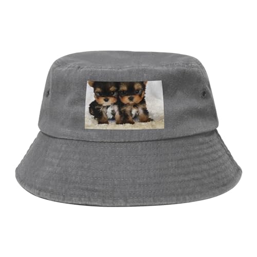 HDTVTV Yorkshire Terrier Welpen Süße Hunde Zwillinge Yorkie, Bucket Hat Sonnenhut Erwachsene Fischerhut Läufermütze Fischerhüte von HDTVTV