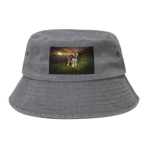 Schnauzer Sonnenuntergang Hunde Haustiere Berge Schnauzer, Bucket Hat Sonnenhut Erwachsene Fischerhut Läufermütze Fischerhüte von HDTVTV