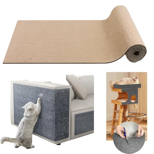 60x 100cm Selbstklebend Kratzteppich Katzen, Kratzbretter Katze, Kratzschutz Katzenkratzmatte,Kratzteppich Katze für Wand Tür Möbel Katzenständer Katzenturm (Khaki, 30 * 100cm) von HDXQD