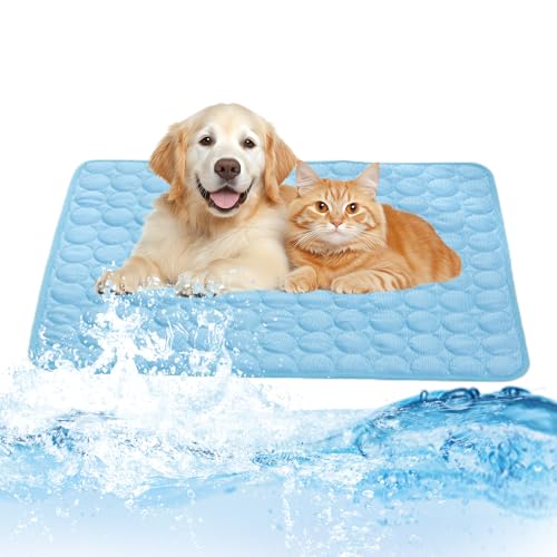 Kühlmatte für Haustiere，Eiskissen für Haustiere, Sommerkühlkissen für Hunde, Kissen für Haustiere und Katzen, Atmungsaktive Eisseide (Blau, 150 * 100cm) von HDXQD