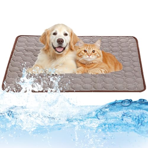 Kühlmatte für Haustiere，Eiskissen für Haustiere, Sommerkühlkissen für Hunde, Kissen für Haustiere und Katzen, Atmungsaktive Eisseide (Braun, 150 * 100cm) von HDXQD