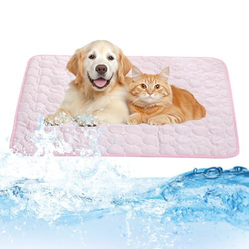 Kühlmatte für Haustiere，Eiskissen für Haustiere, Sommerkühlkissen für Hunde, Kissen für Haustiere und Katzen, Atmungsaktive Eisseide (Rosa, 100 * 70cm) von HDXQD