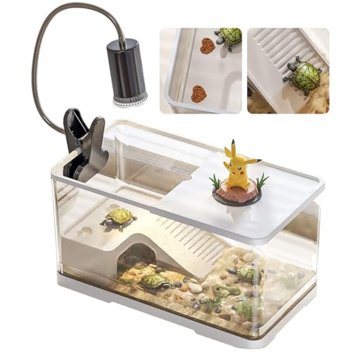 HDaspijh Creative Turtle Tank Aquarium, Tortoise Aquarium with Basking Platform,Basking Lamp and Plants, Reptile Tank, Aquatic Tortoise Aquarium Reptile Habitat,30.6x29.6x18.4cm von HDaspijh