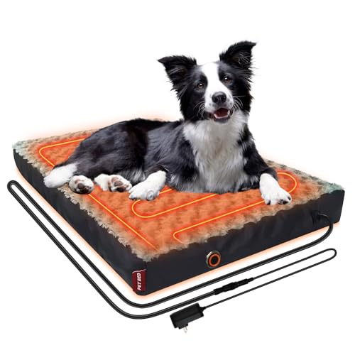 HEATFOX Verbessertes beheiztes Hundebett, 12 V, 24 W, sichere Spannung, Arthritis, orthopädisches Hundebett mit Memory-Schaum, beheiztes Haustierbett mit wasserdichtem Bezug für Größe M, L (M) von HEATFOX