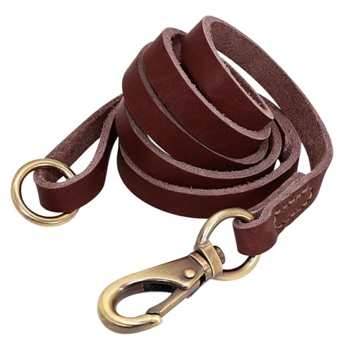 Hundeleine 1,5 m echtes Leder -Hunde -Leinenseil -Haustier Laufen Leine Blei for kleine mittelgroße große Hunde echt Haustier Leinen (Color : Brown, Size : M) von HEBBES