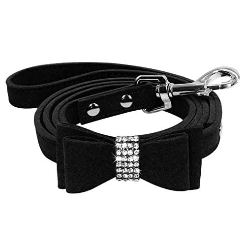 Hundeleine Sude Leder Hundeleine Seil kleine mittelgroße Hunde Walking Blei Leine Gurt Bling Strass Strass -Bowknot -Accessoires Haustier Leinen (Color : Black, Size : Free Size) von HEBBES