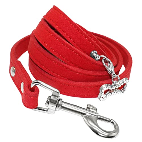 Hundeleine Weiche Wildleder Leder Haustier Hund Leine Katzen Hunde Walking -Bleiseil mit Bling -Strass -Anhänger Haustierkatze -Kragen Leinengurt Haustier Leinen (Color : Red, Size : Free Size) von HEBBES