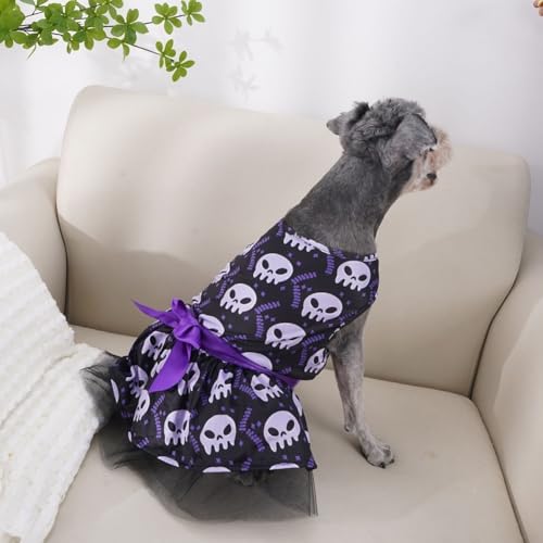 Halloween-Partykleid für kleine Hunde, leichter Baumwollstoff mit niedlichem Fledermaus- und Streifen-Design (E) von HEBEOT