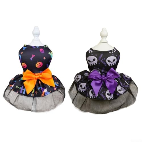 Halloween-Partykleid für kleine Hunde, leichter Baumwollstoff mit niedlichem Fledermaus- und Streifen-Design (G) von HEBEOT