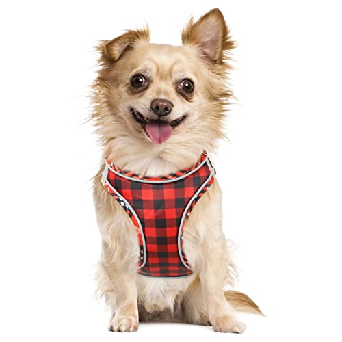 HEELE Geschirr Hund Klein Weich Hunde Geschirr Air Mesh Verstellbar Sicher Kontrolle Welpengeschirr Weste Hunde Brustgeschirr für Gehen, Laufen, Training, Reflektierend, Plaid Rot, XS von HEELE