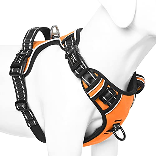 HEELE Hundegeschirr ohne Zug, Brustgeschirr für große Hund, einstellbares reflektierendes Hunde Geschirr, atmungsaktive Hundegeschirre mit gepolstertem Griff, No-Pull Dog Harness, Orange, XL von HEELE