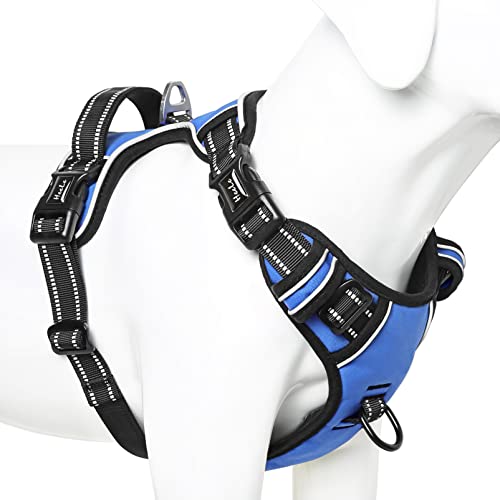 HEELE Hundegeschirr ohne Zug, Brustgeschirr für große Hund, einstellbares reflektierendes Hunde Geschirr, atmungsaktive Hundegeschirre mit gepolstertem Griff, No-Pull Dog Harness, Blau, L von HEELE