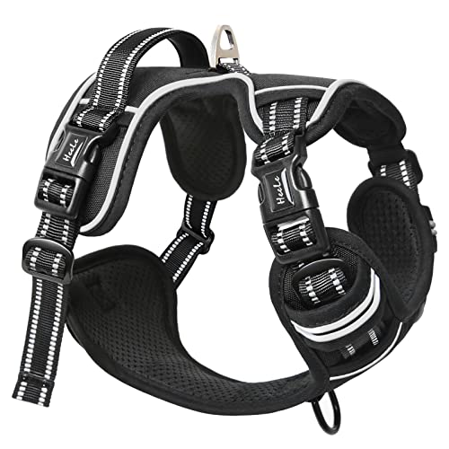 HEELE Hundegeschirr ohne Zug, Brustgeschirr für kleine Hund, einstellbares reflektierendes Hunde Geschirr, atmungsaktive Hundegeschirre mit gepolstertem Griff, No-Pull Dog Harness, Schwarz, XS von HEELE