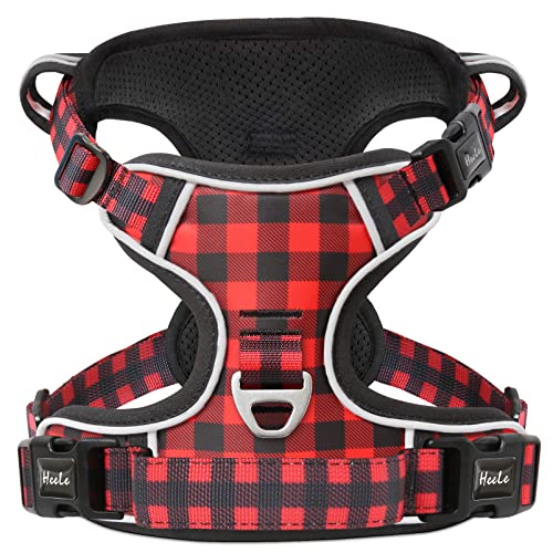 HEELE Hundegeschirr ohne Zug, Brustgeschirr für kleine Hund, einstellbares reflektierendes Hunde Geschirr, atmungsaktive Hundegeschirre mit gepolstertem Griff, No-Pull Dog Harness, Schwarz-Rot, XS von HEELE