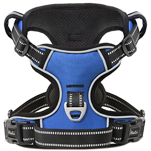 HEELE Hundegeschirr, No-Pull Hundegeschirr, Brustgeschirr für Mittelgroße Hunde, Weich Atmungsaktiv Einstellbar Reflektierend Hundegeschirr Anti Zug mit Gepolstert Griff, Blau, XL von HEELE