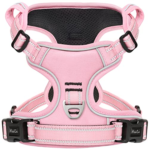 HEELE Hundegeschirr, No-Pull Hundegeschirr, Brustgeschirr für Mittelgroße Hunde, Weich Atmungsaktiv Einstellbar Reflektierend Hundegeschirr Anti Zug mit Gepolstert Griff, Pink, XL von HEELE