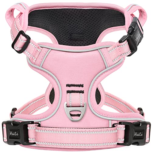 HEELE Hundegeschirr ohne Zug, Brustgeschirr für kleine Hund, einstellbares reflektierendes Hunde Geschirr, atmungsaktive Hundegeschirre mit gepolstertem Griff, No-Pull Dog Harness, Hellrosa, XS von HEELE