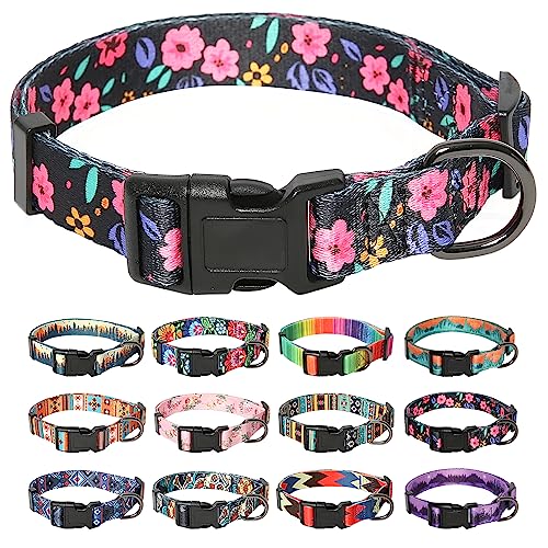 HEELE Hundehalsband, Hunde Halsband für Welpen Kleine Mittlere Große Hunde, Gemustertes Hundehalsbänder Verstellbares, Komfort, Robustem HundeHalsband, Blumen, L von HEELE