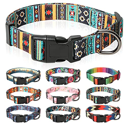 HEELE Hundehalsband, Hunde Halsband für Welpen Kleine Mittlere Große Hunde, Gemustertes Hundehalsbänder Verstellbares, Komfort, Robustem HundeHalsband, Bohemian Cyan, L von HEELE