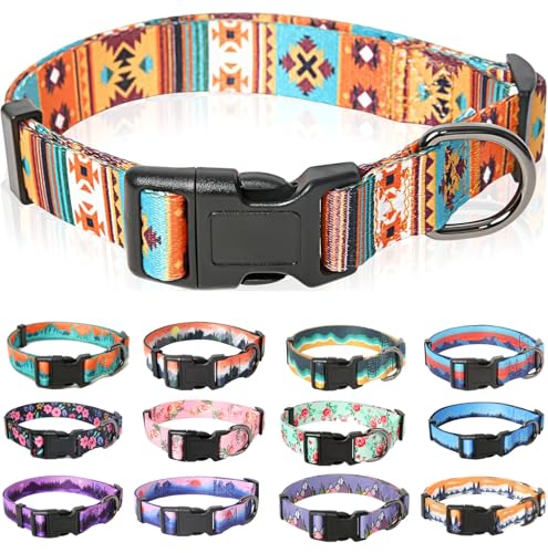 HEELE Hundehalsband, Hunde Halsband für Welpen Kleine Mittlere Große Hunde, Gemustertes Hundehalsbänder Verstellbares, Komfort, Robustem HundeHalsband, Bohemian Orange, M von HEELE