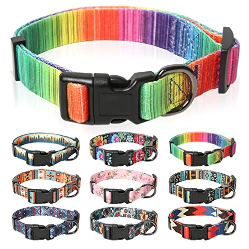 HEELE Hundehalsband, Hunde Halsband für Welpen Kleine Mittlere Große Hunde, Gemustertes Hundehalsbänder Verstellbares, Komfort, Robustem HundeHalsband, Regenbogen, L von HEELE