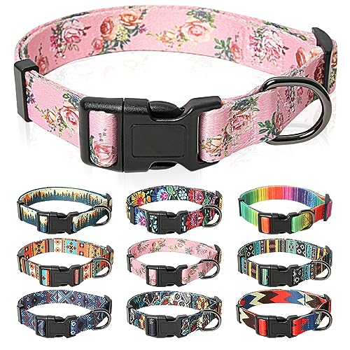 HEELE Hundehalsband, Hunde Halsband für Welpen Kleine Mittlere Große Hunde, Gemustertes Hundehalsbänder Verstellbares, Komfort, Robustem HundeHalsband, Rosa, M von HEELE