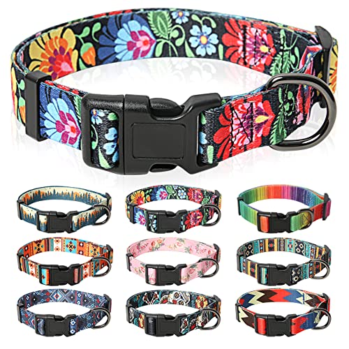 HEELE Hundehalsband, Hunde Halsband für Welpen Kleine Mittlere Große Hunde, Gemustertes Hundehalsbänder Verstellbares, Komfort, Robustem HundeHalsband, Wilde Blumen, XS von HEELE