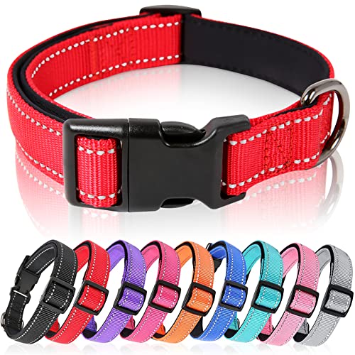 HEELE Hundehalsband, Hundehalsband aus Nylon, Reflektierend Halsband Hund mit Weich Neopren Gepolstert für Welpen Kleine Mittel Große Hunde, Rot, L von HEELE