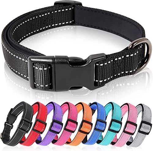 HEELE Hundehalsband, weich gepolstertes Neopren Nylon Hunde Halsband für kleine mittlere große Hunde und Welpen, verstellbare und reflektierende Halsband Hund für Training, Schwarz, L von HEELE