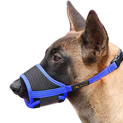 HEELE Nylon-Maulkorb Für Hunde, Verstellbare Schlaufe, Atmungsaktiv, Sicherer, Schneller Sitz Für Kleine, Mittelgroße Hunde, Verhindert Das Beißen, Kauen Und Bellen (L, Blau) von HEELE