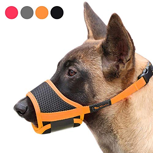 HEELE Nylon-Maulkorb Für Hunde, Verstellbare Schlaufe, Atmungsaktiv, Sicherer, Schneller Sitz Für Kleine, Mittelgroße Hunde, Verhindert Das Beißen, Kauen Und Bellen (S, Orange) von HEELE