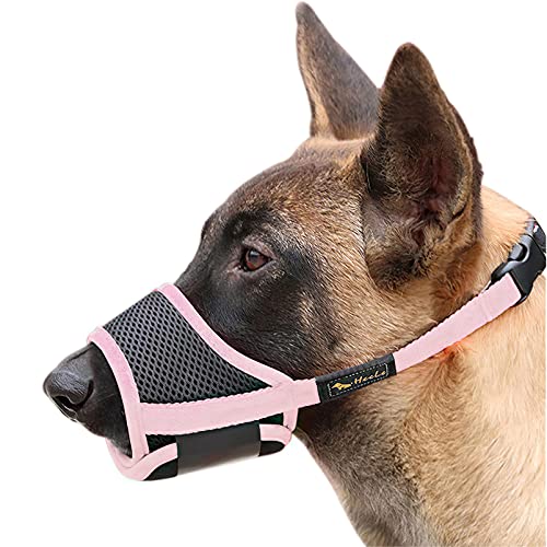 HEELE Nylon-Maulkorb Für Hunde, Verstellbare Schlaufe, Atmungsaktiv, Sicherer, Schneller Sitz Für Kleine, Mittelgroße Hunde, Verhindert Das Beißen, Kauen Und Bellen (XL, Rosa) von HEELE